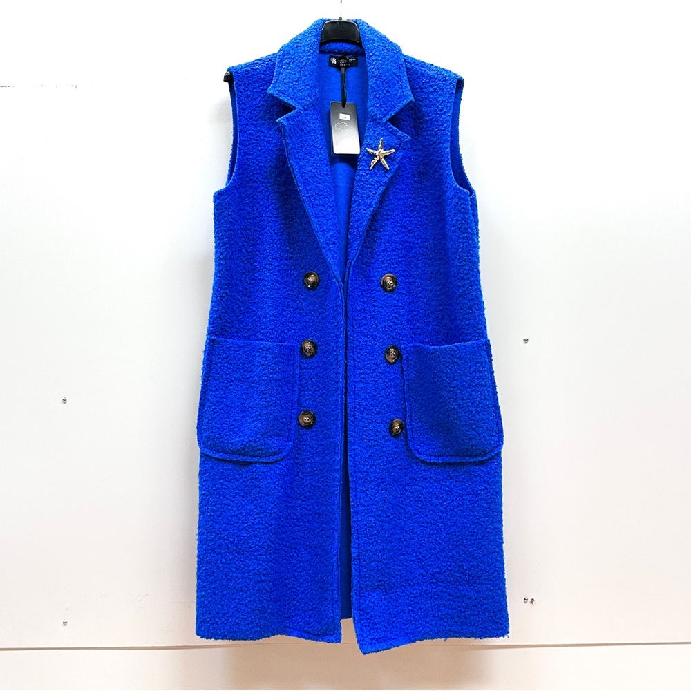 Bella Amore Italy made Royal Blue Vest Coat with Star Pin, size S-XL